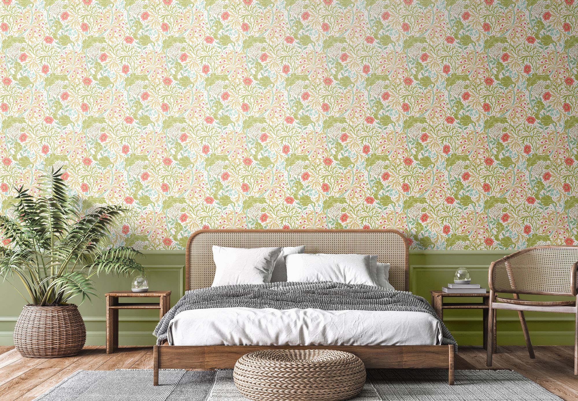HWA1100W Seaweed Garden Rose Pink Wallpaper by Hoopla Walls