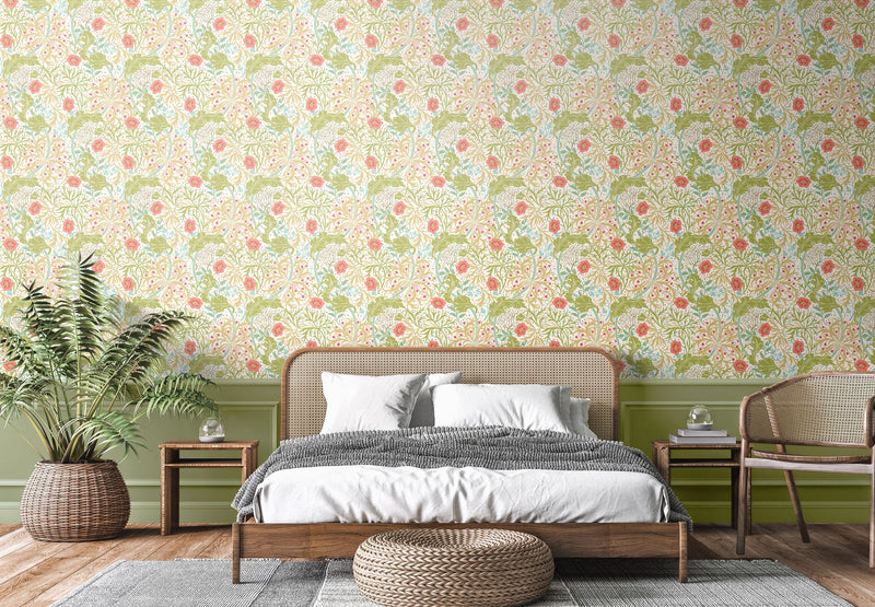 HWA1100W Seaweed Garden Rose Pink Wallpaper by Hoopla Walls