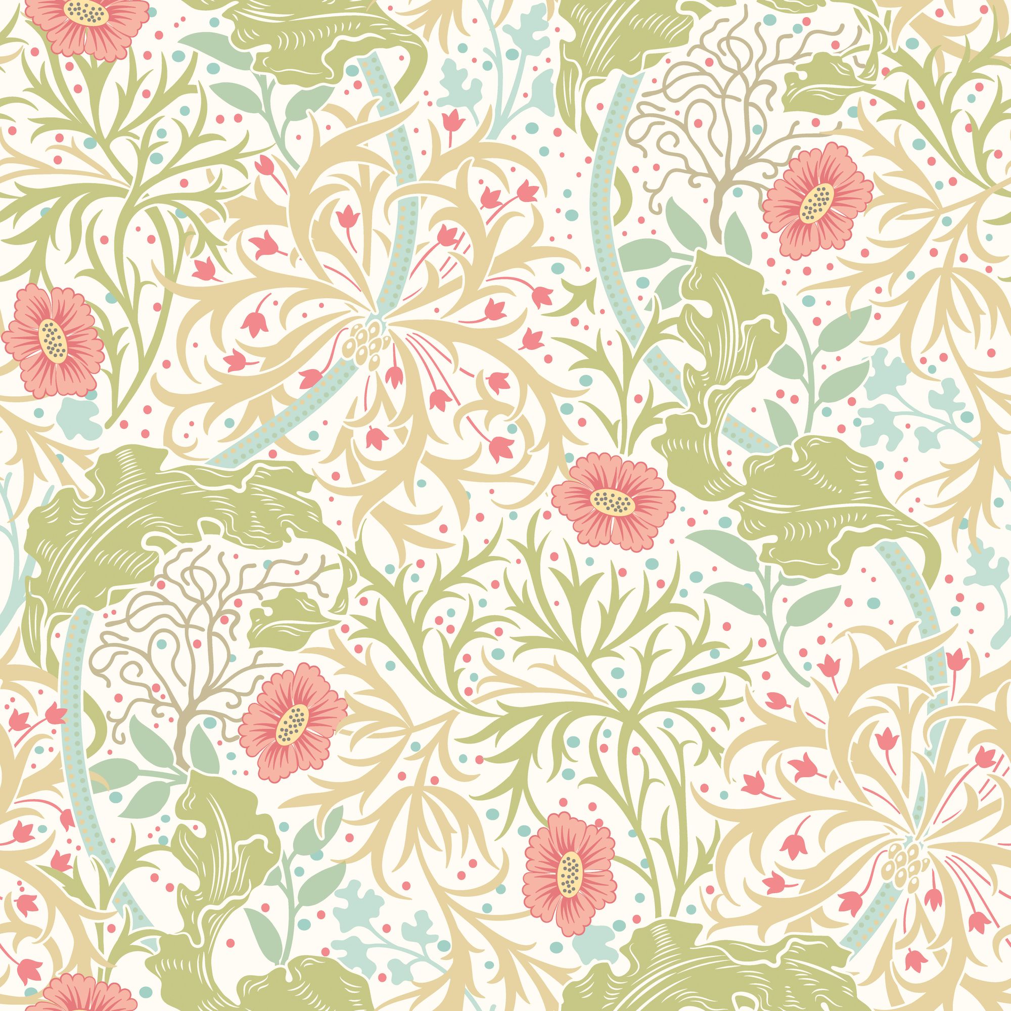 HWA1100W Seaweed Garden Rose Pink Wallpaper by Hoopla Walls
