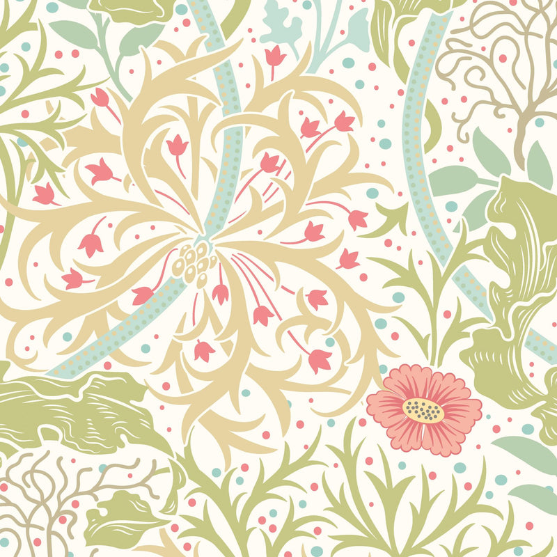 HWA1100W Seaweed Garden Rose Pink Wallpaper by Hoopla Walls