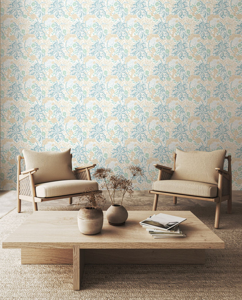 HWA1101W Seaweed Garden Soft Blue Wallpaper by Hoopla Walls