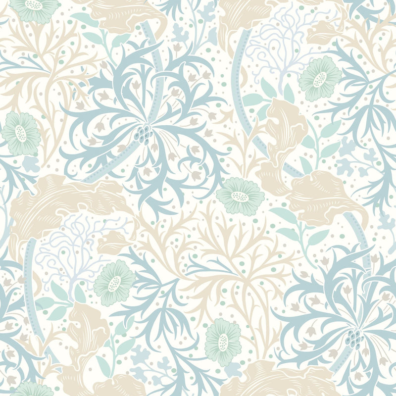 HWA1101W Seaweed Garden Soft Blue Wallpaper by Hoopla Walls