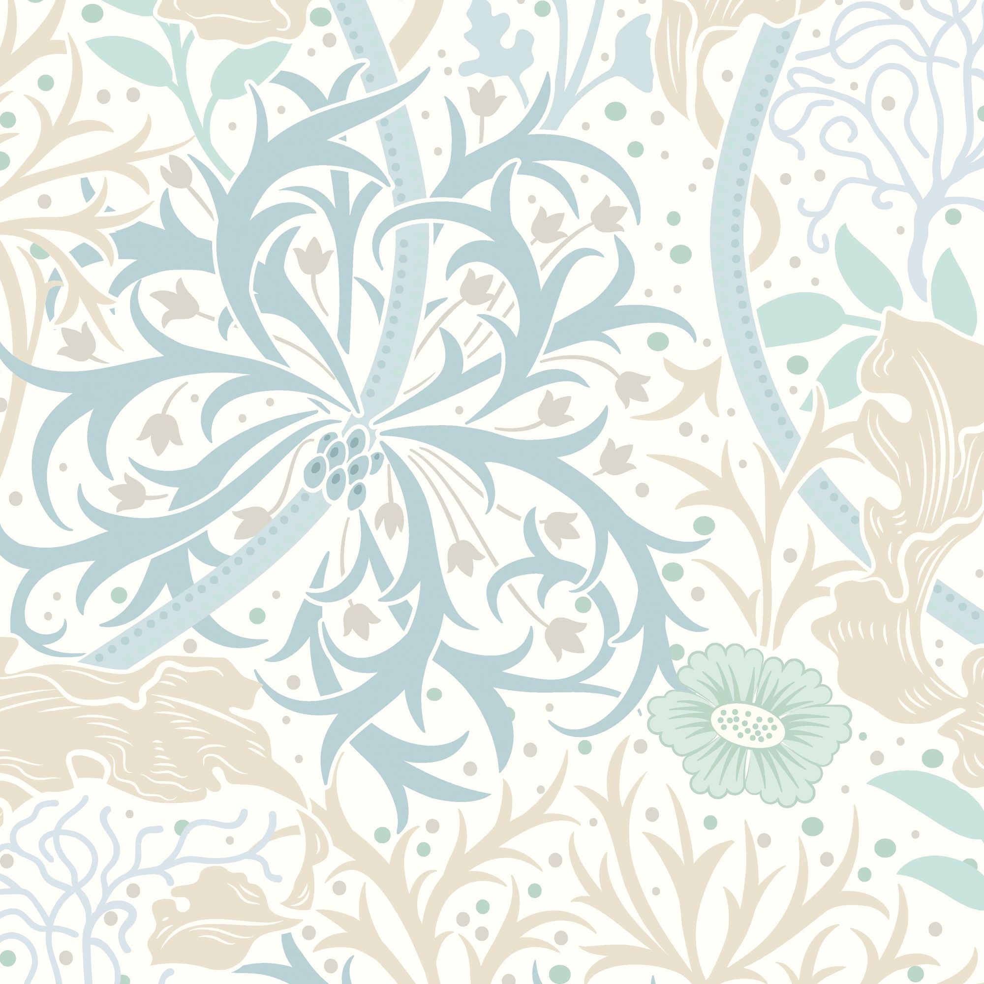 HWA1101W Seaweed Garden Soft Blue Wallpaper by Hoopla Walls