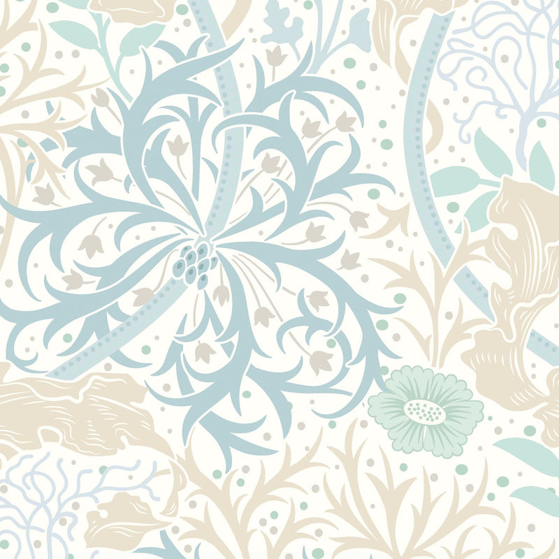 HWA1101W Seaweed Garden Soft Blue Wallpaper by Hoopla Walls