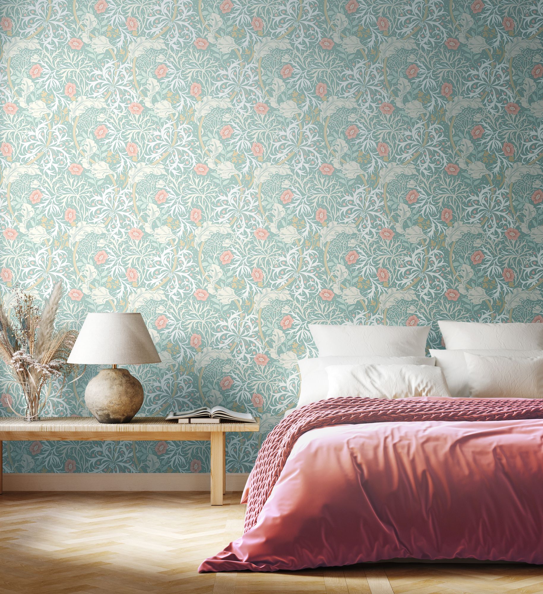 HWA1102W Seaweed Garden Seafoam Wallpaper by Hoopla Walls
