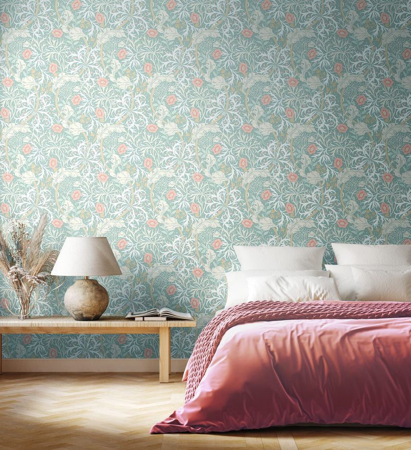 HWA1102W Seaweed Garden Seafoam Wallpaper by Hoopla Walls