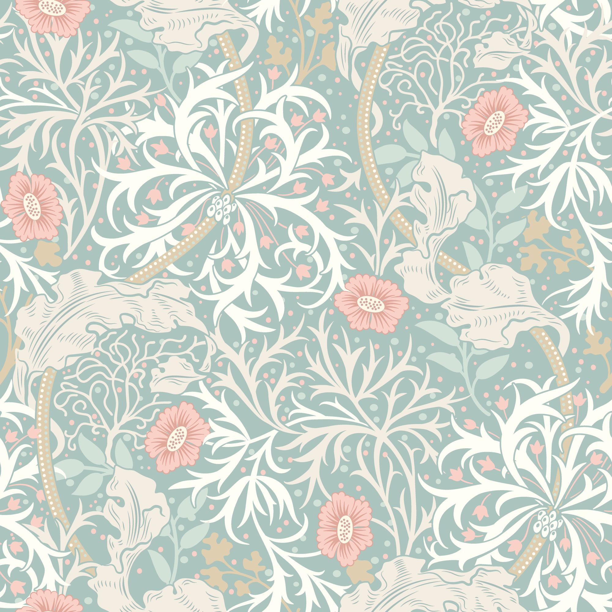 HWA1102W Seaweed Garden Seafoam Wallpaper by Hoopla Walls