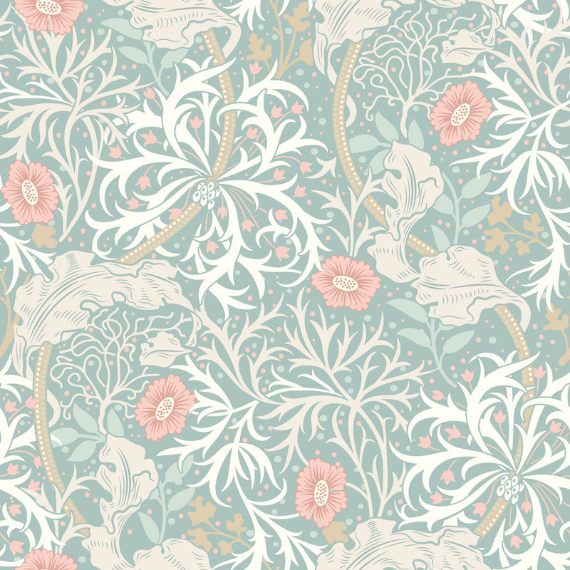 HWA1102W Seaweed Garden Seafoam Wallpaper by Hoopla Walls