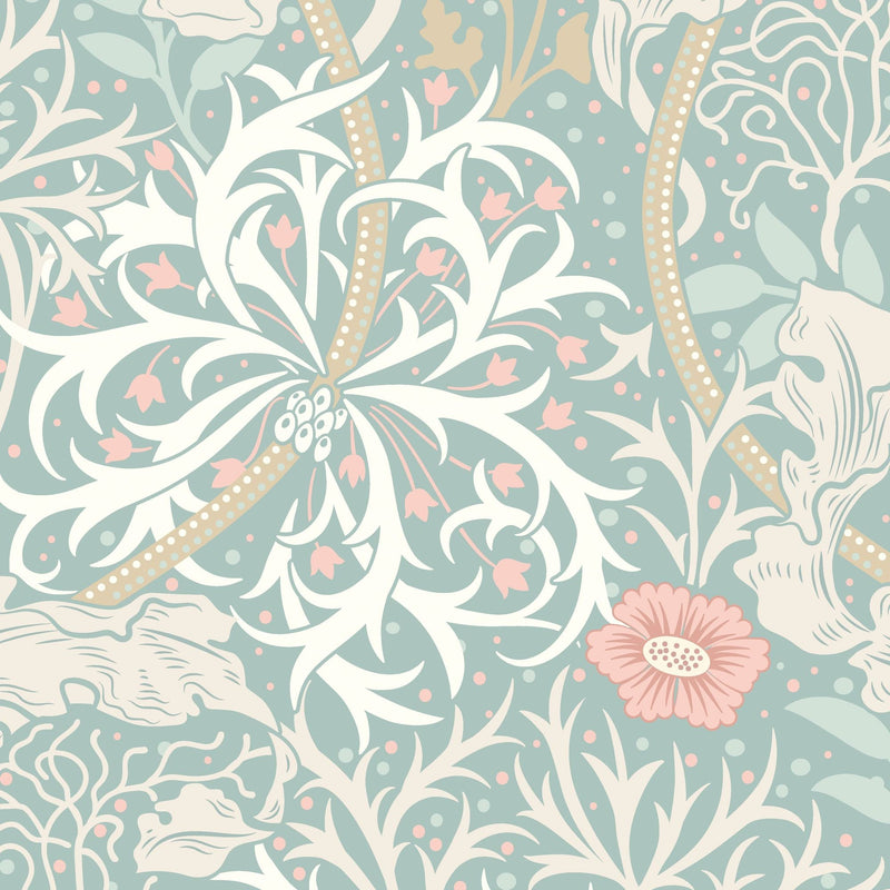 HWA1102W Seaweed Garden Seafoam Wallpaper by Hoopla Walls