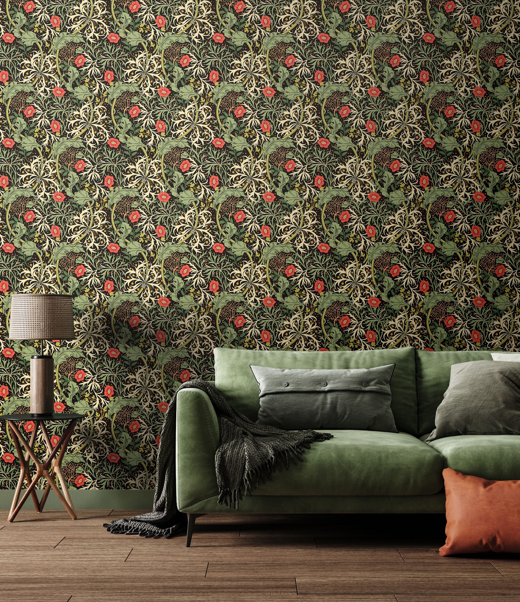 HWA1107W Seaweed Garden Slate Mix Wallpaper by Hoopla Walls