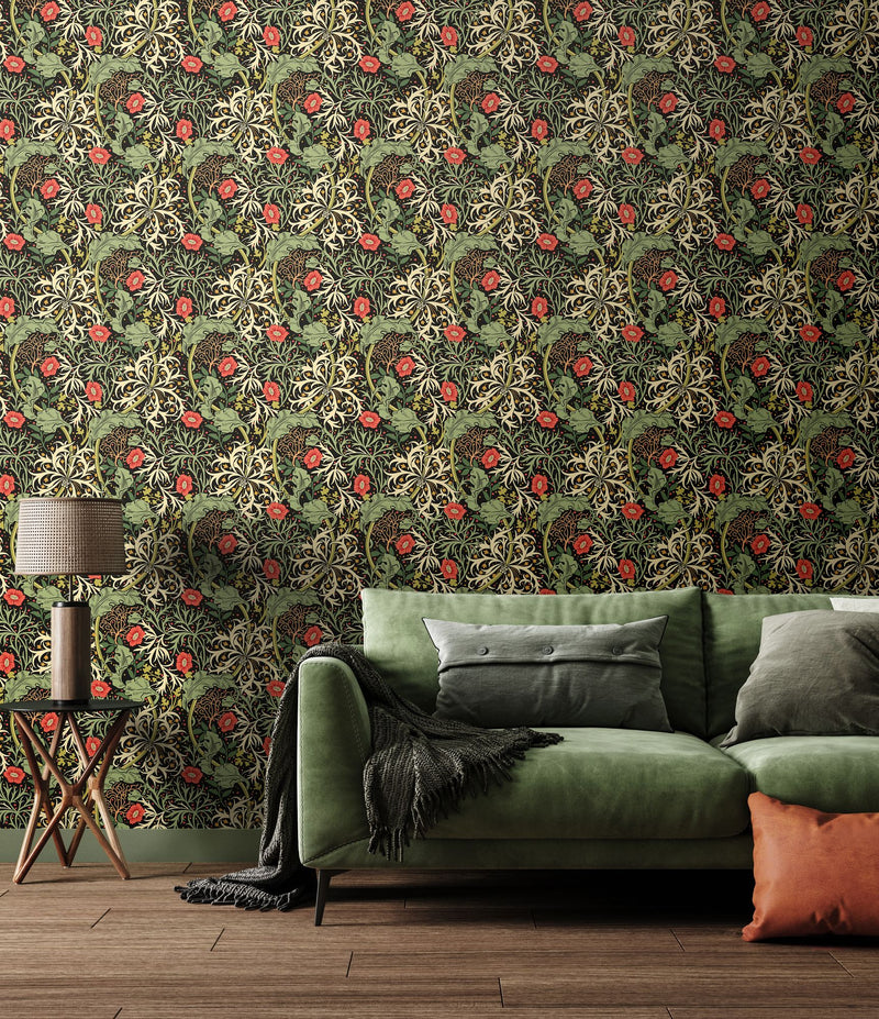 HWA1107W Seaweed Garden Slate Mix Wallpaper by Hoopla Walls