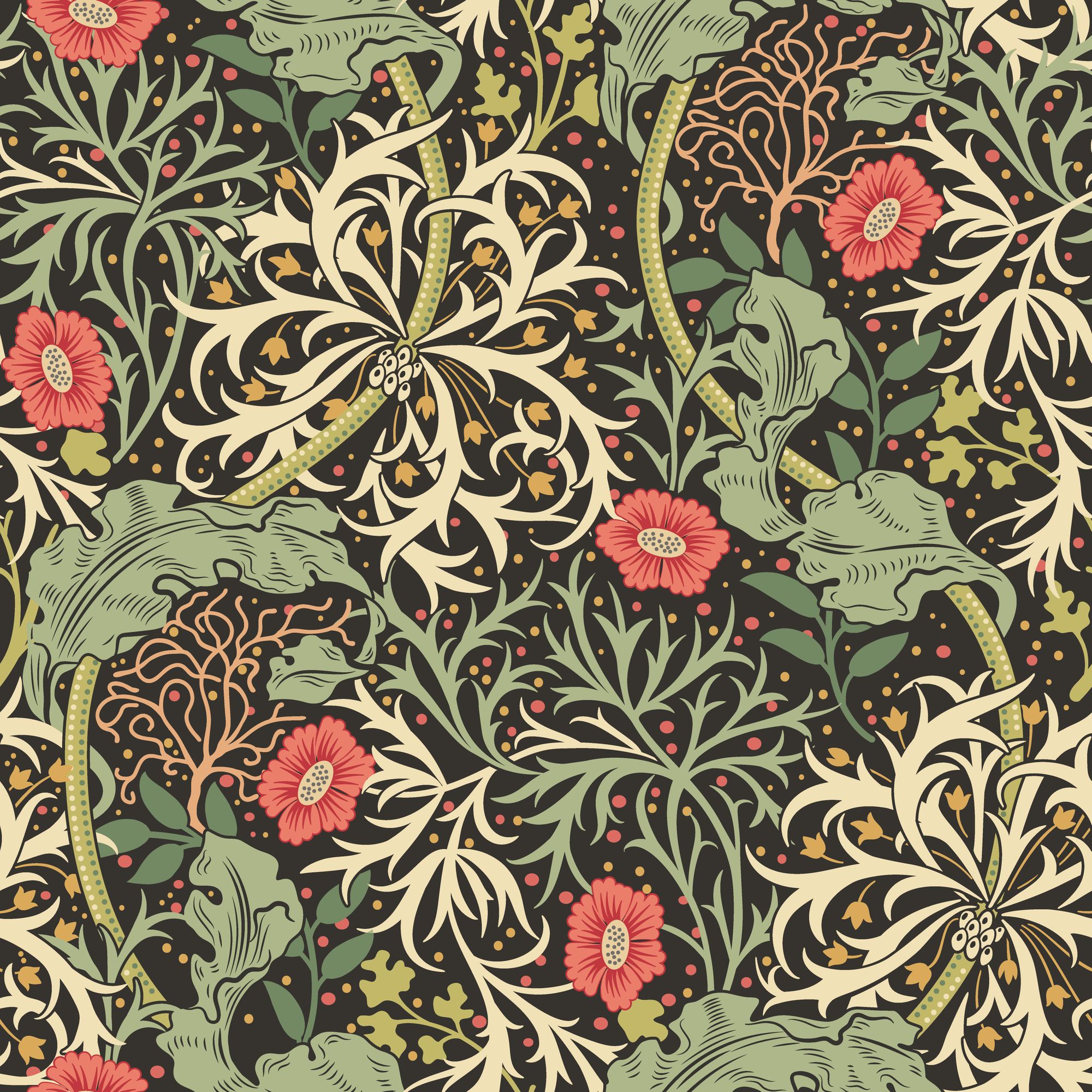HWA1107W Seaweed Garden Slate Mix Wallpaper by Hoopla Walls