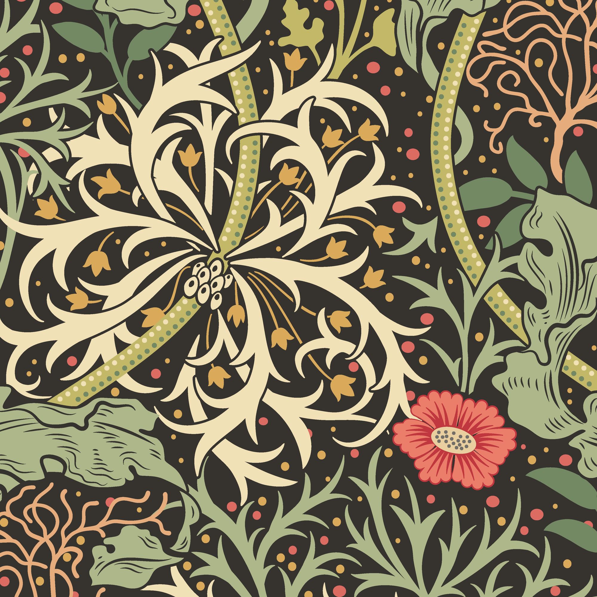HWA1107W Seaweed Garden Slate Mix Wallpaper by Hoopla Walls