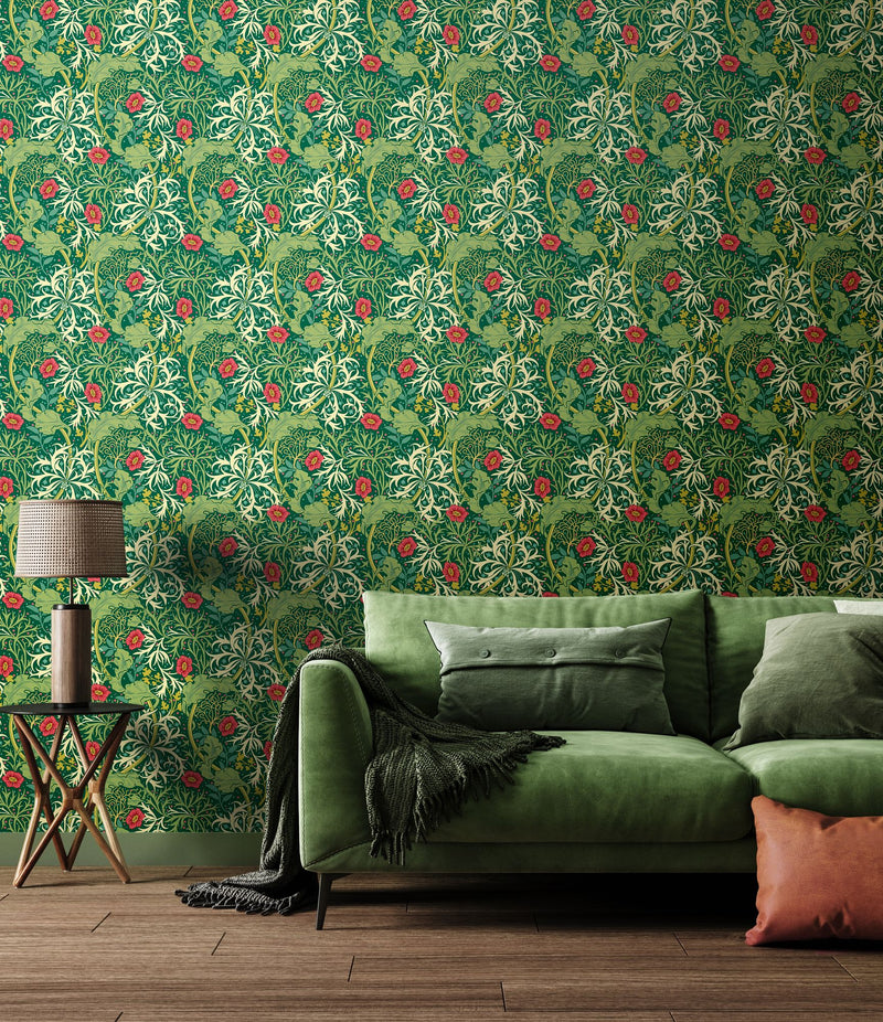 HWA1108W Seaweed Garden Emerald Wallpaper by Hoopla Walls