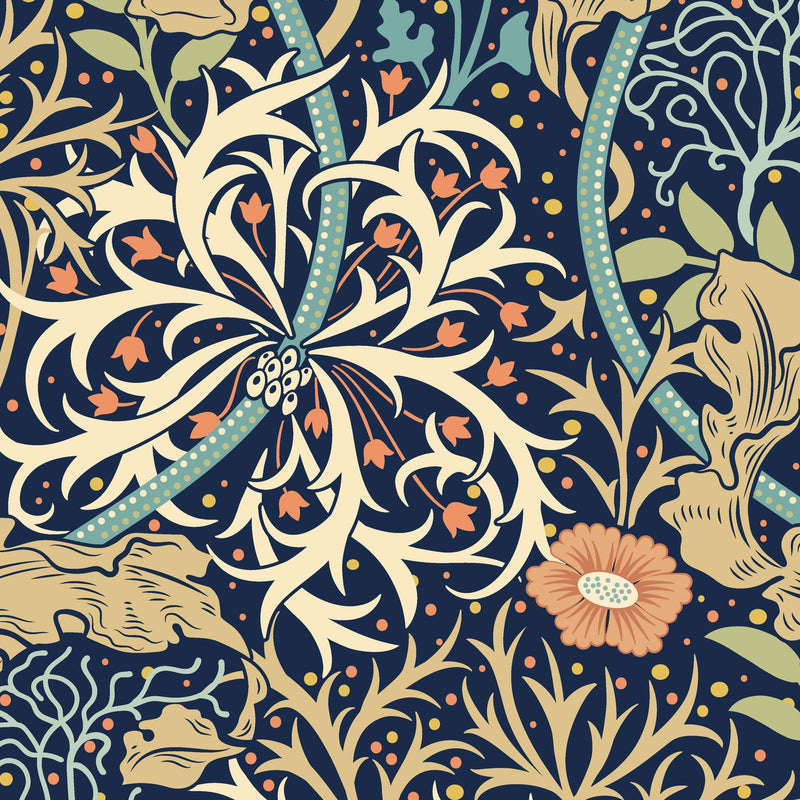 HWA1111W Seaweed Garden Navy Blue Wallpaper by Hoopla Walls