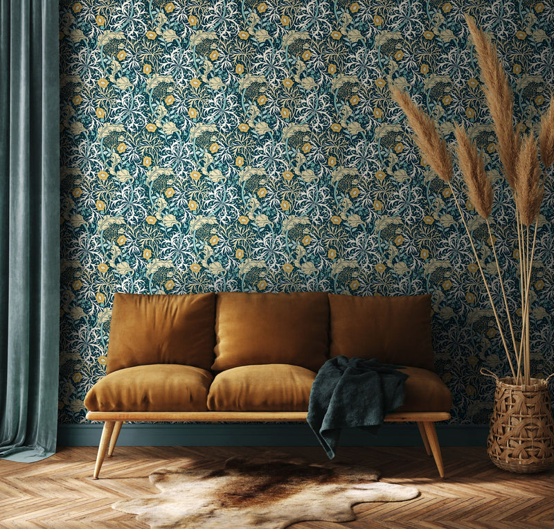 HWA1112W Seaweed Garden Petrol Blue Wallpaper by Hoopla Walls