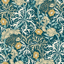 HWA1112W Seaweed Garden Petrol Blue Wallpaper by Hoopla Walls