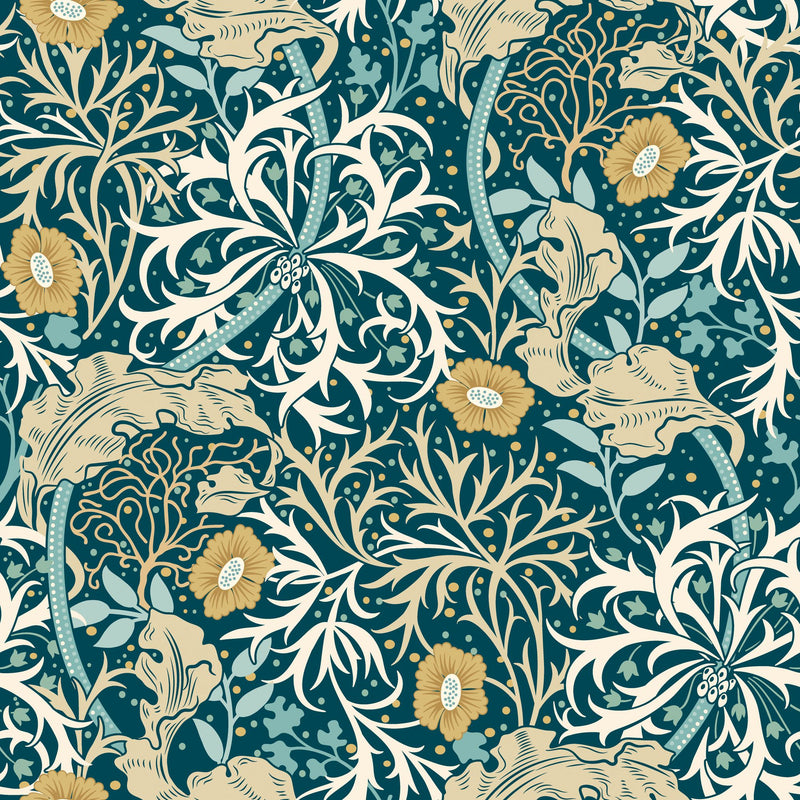 HWA1112W Seaweed Garden Petrol Blue Wallpaper by Hoopla Walls