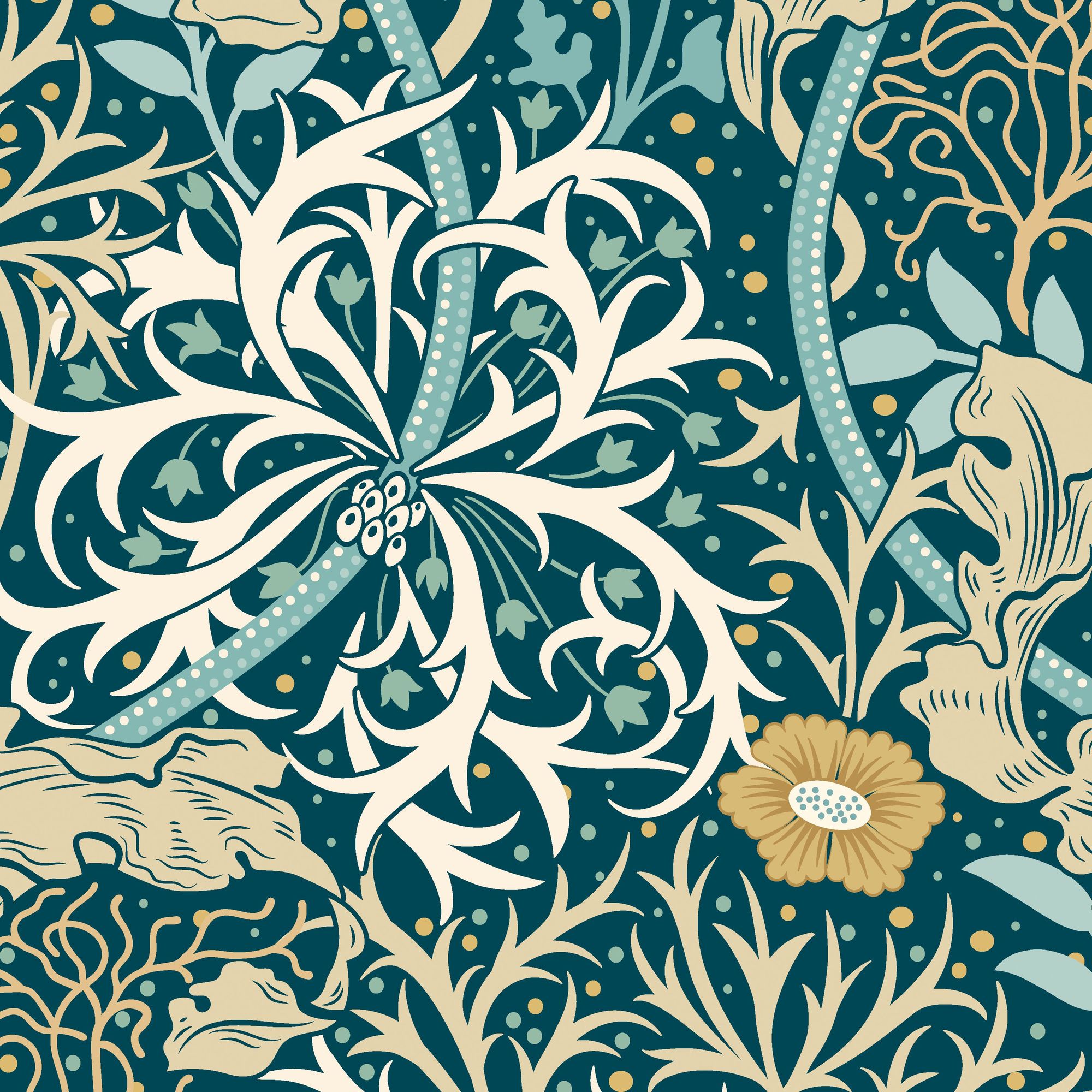 HWA1112W Seaweed Garden Petrol Blue Wallpaper by Hoopla Walls