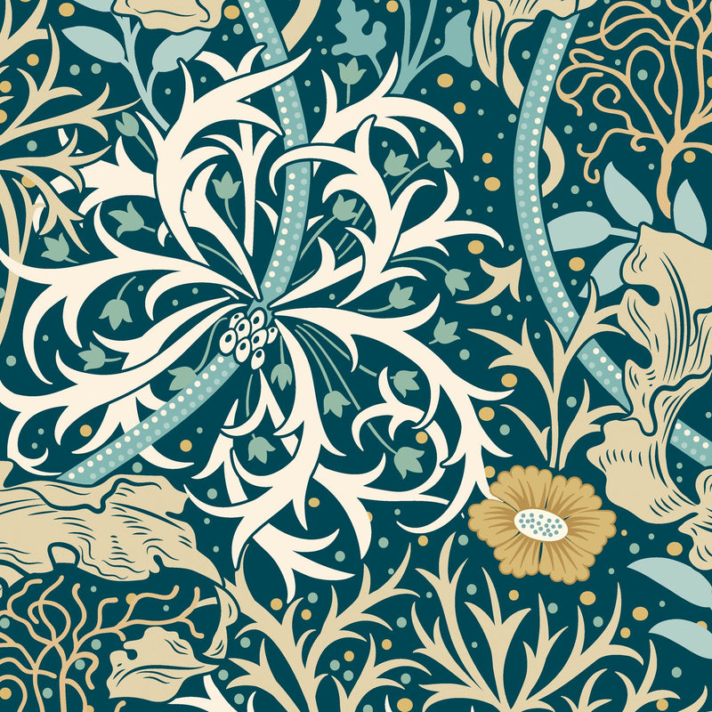 HWA1112W Seaweed Garden Petrol Blue Wallpaper by Hoopla Walls