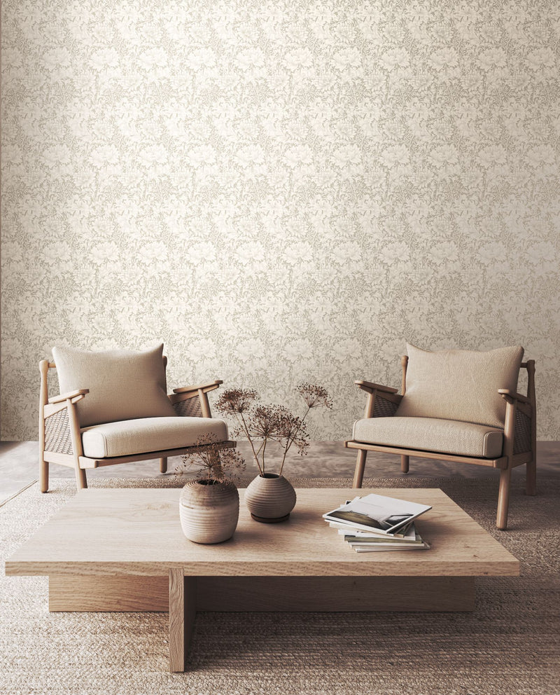 HWA1113W Chrysanthemum Dove Wallpaper by Hoopla Walls