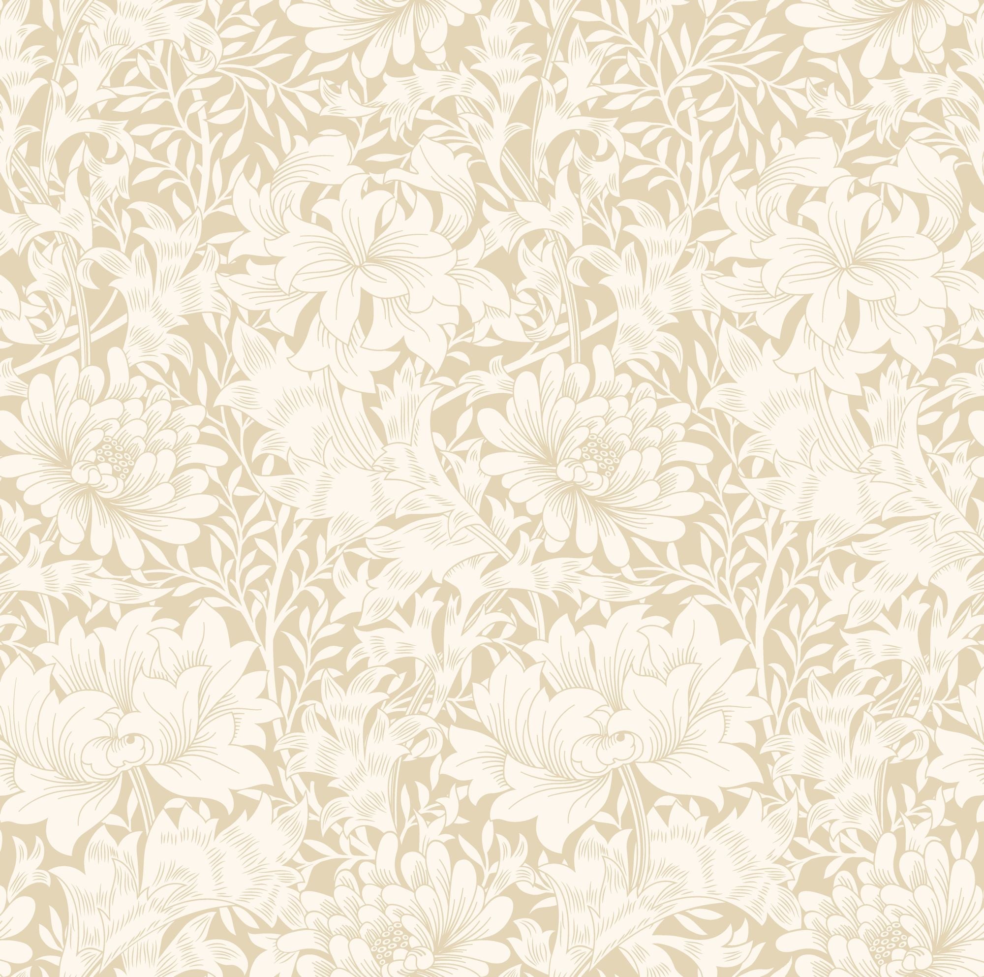HWA1114W Chrysanthemum Flax Wallpaper by Hoopla Walls
