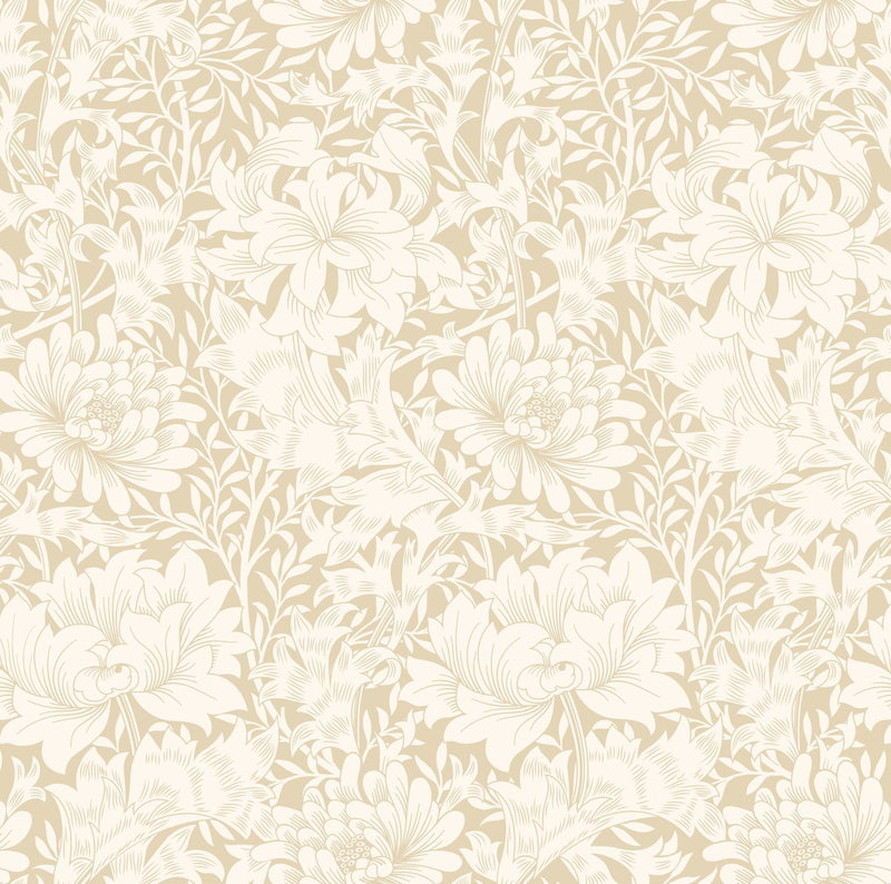 HWA1114W Chrysanthemum Flax Wallpaper by Hoopla Walls