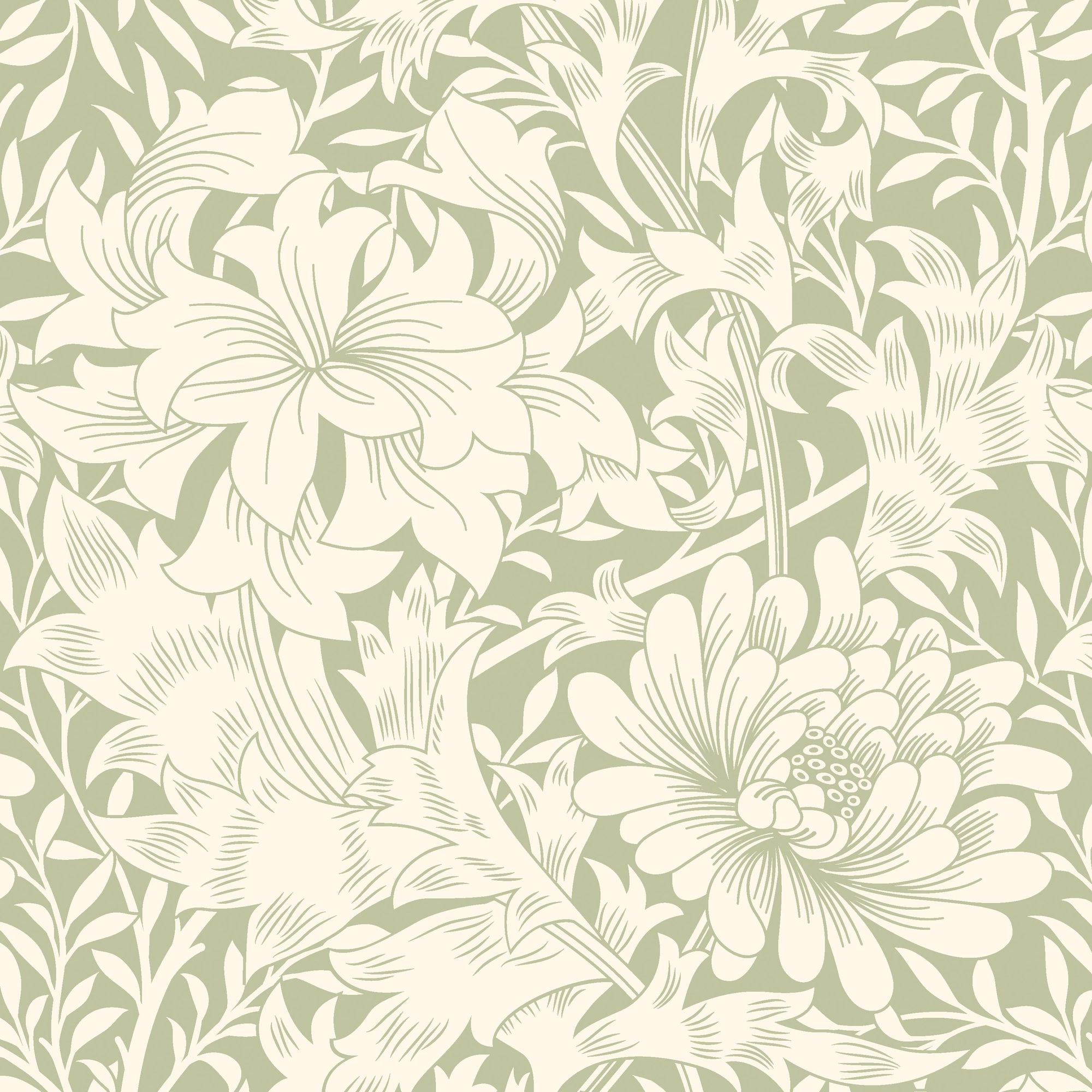 HWA1115W Chrysanthemum Sage Green Wallpaper by Hoopla Walls