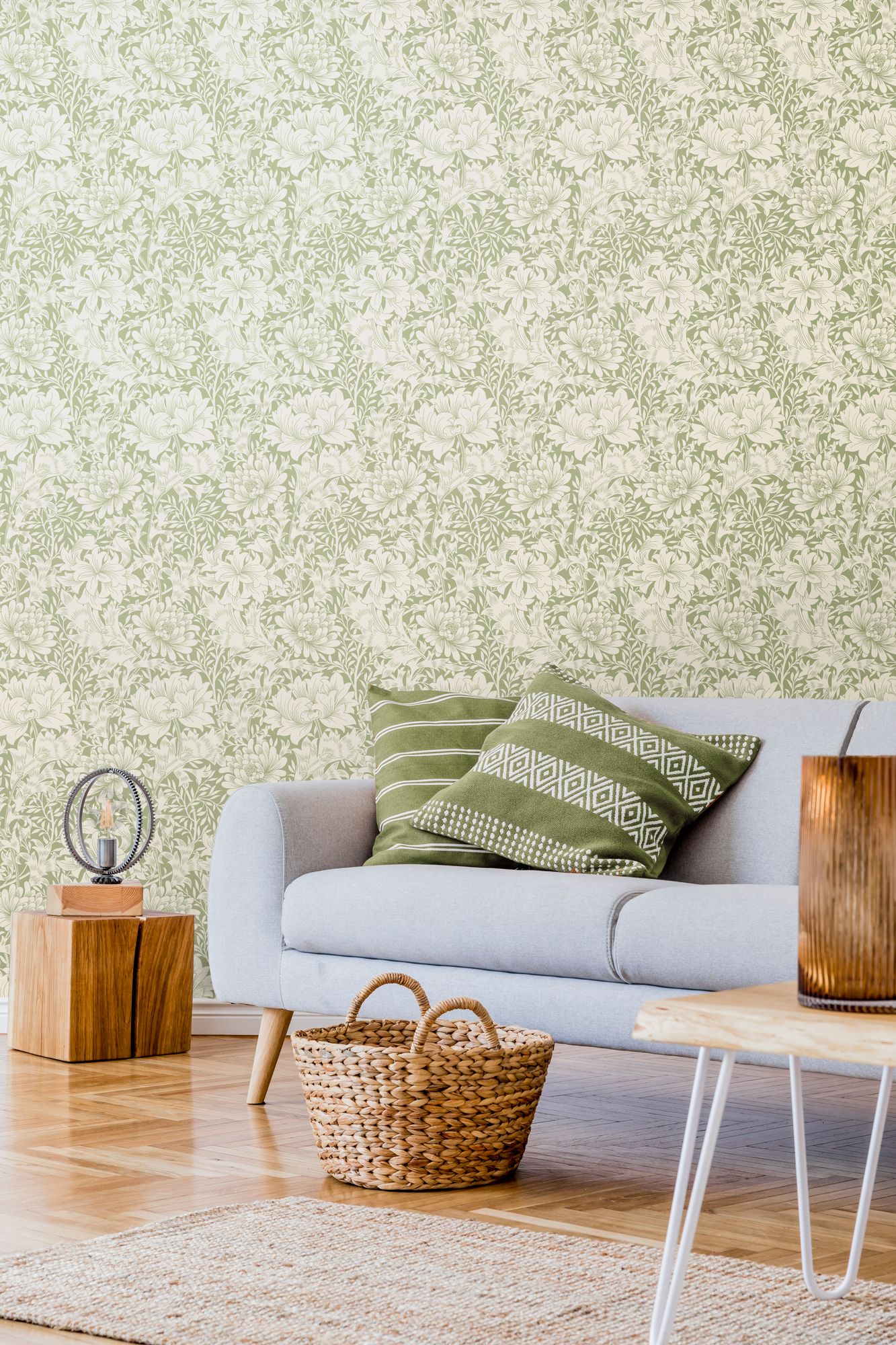 HWA1115W Chrysanthemum Sage Green Wallpaper by Hoopla Walls
