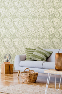 HWA1115W Chrysanthemum Sage Green Wallpaper by Hoopla Walls