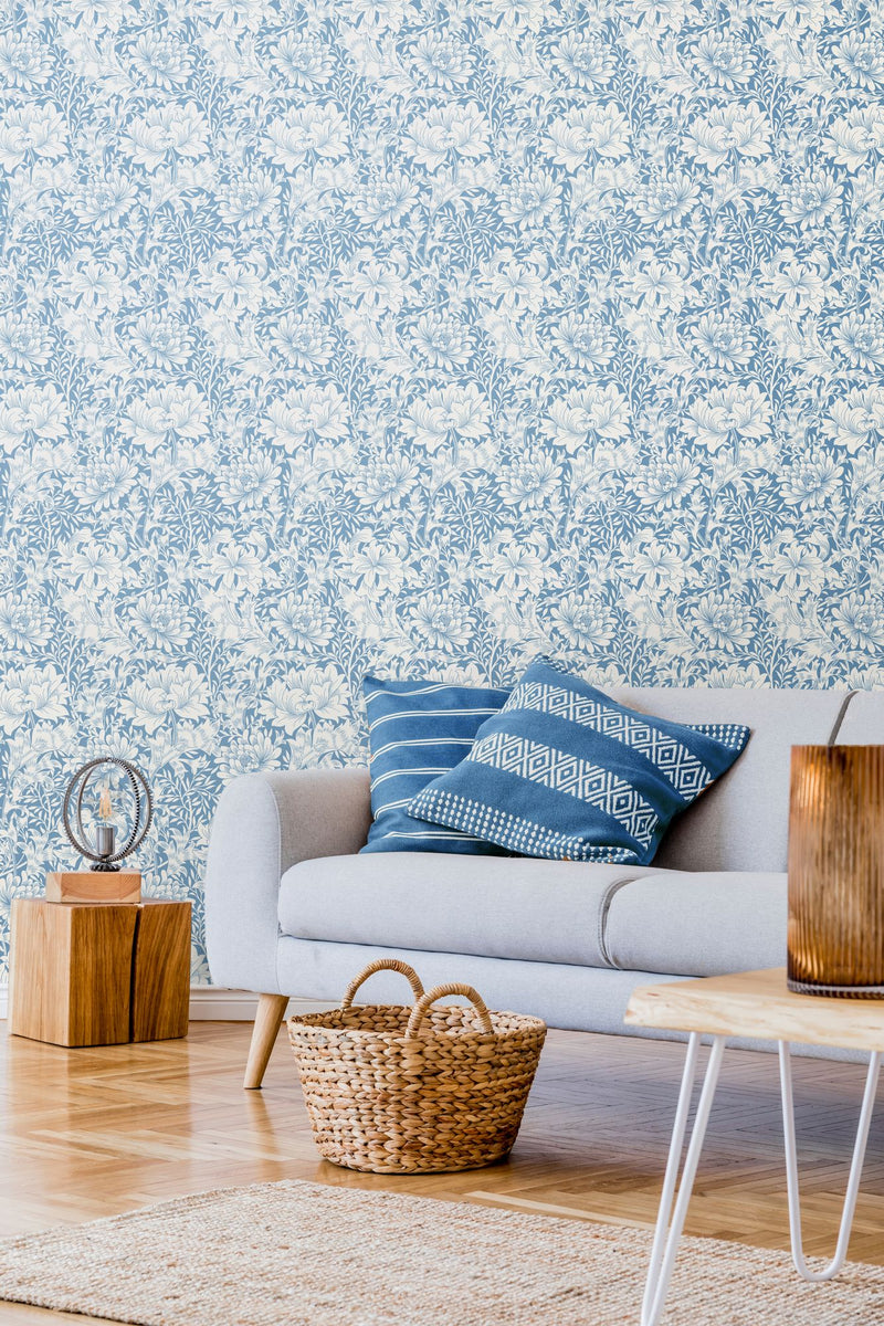 HWA1116W Chrysanthemum Wedgewood Blue Wallpaper by Hoopla Walls