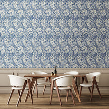 HWA1117W Chrysanthemum Indigo Blue Wallpaper by Hoopla Walls