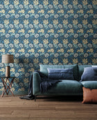 HWA1118W Chrysanthemum Navy Mix Wallpaper by Hoopla Walls
