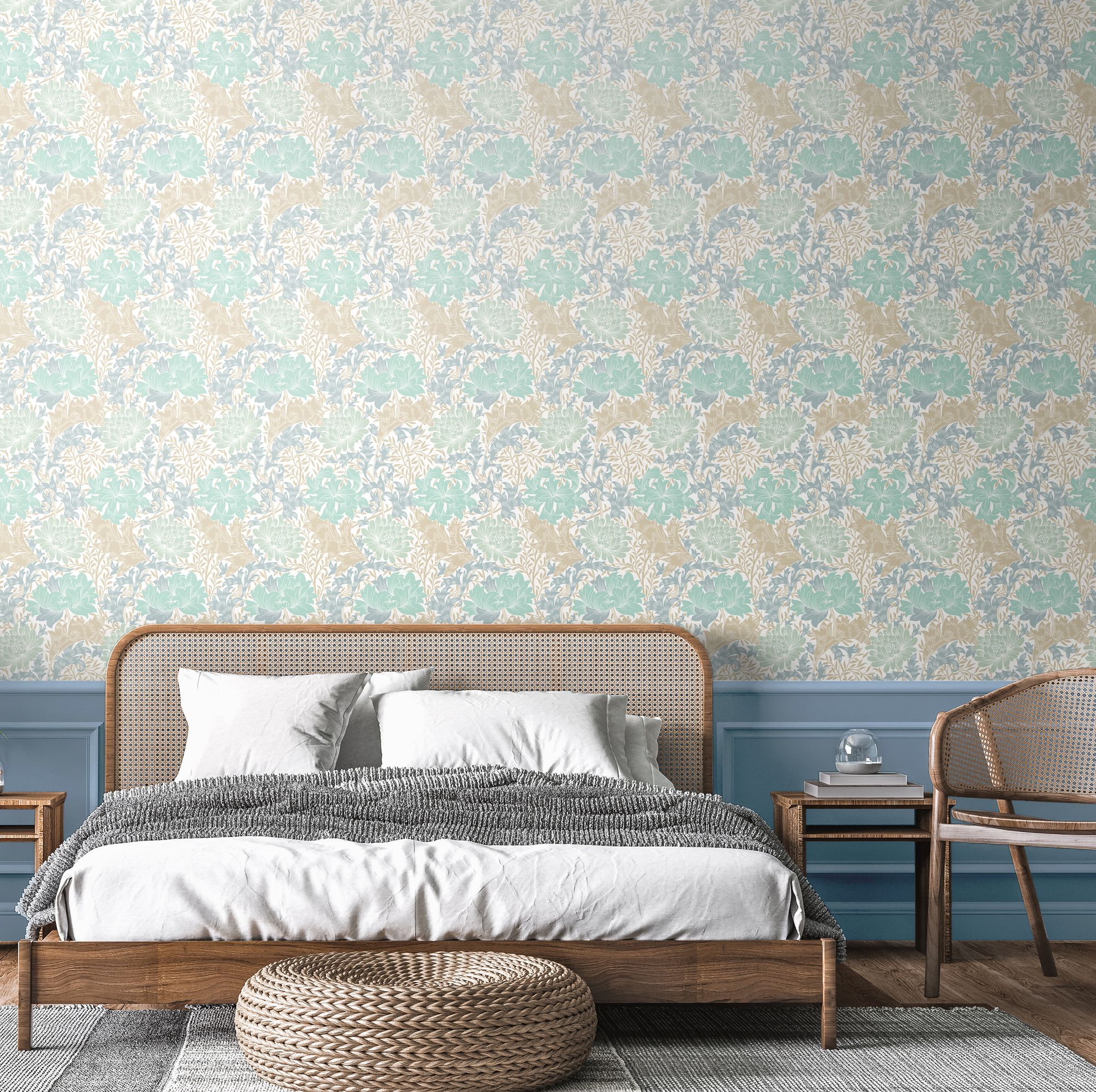 HWA1119W Chrysanthemum Duck Egg Blue Wallpaper by Hoopla Walls