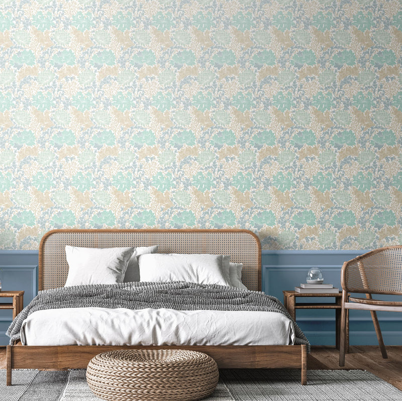 HWA1119W Chrysanthemum Duck Egg Blue Wallpaper by Hoopla Walls