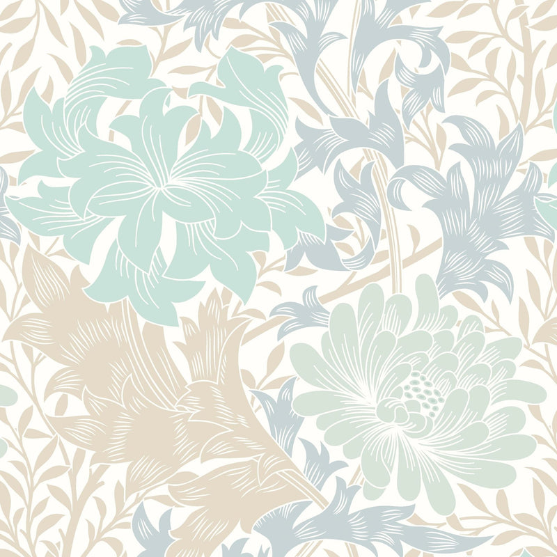 HWA1119W Chrysanthemum Duck Egg Blue Wallpaper by Hoopla Walls