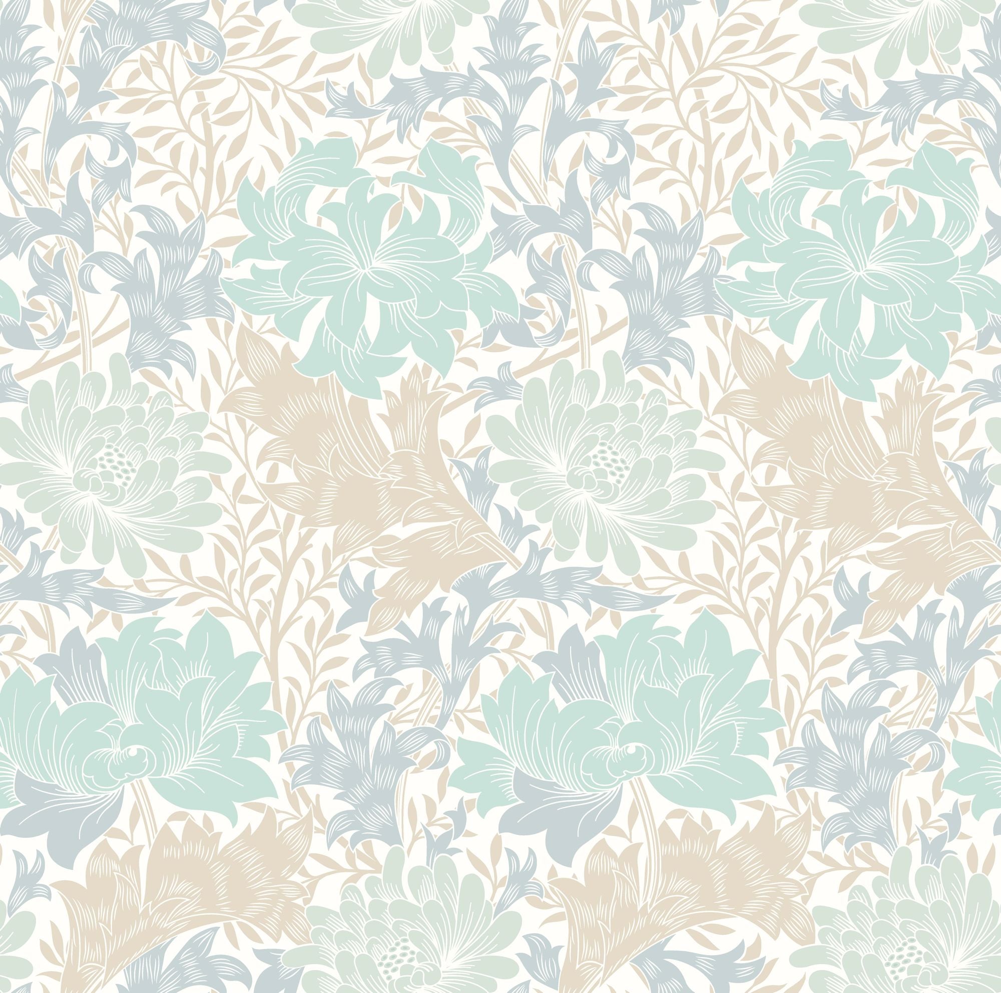 HWA1119W Chrysanthemum Duck Egg Blue Wallpaper by Hoopla Walls