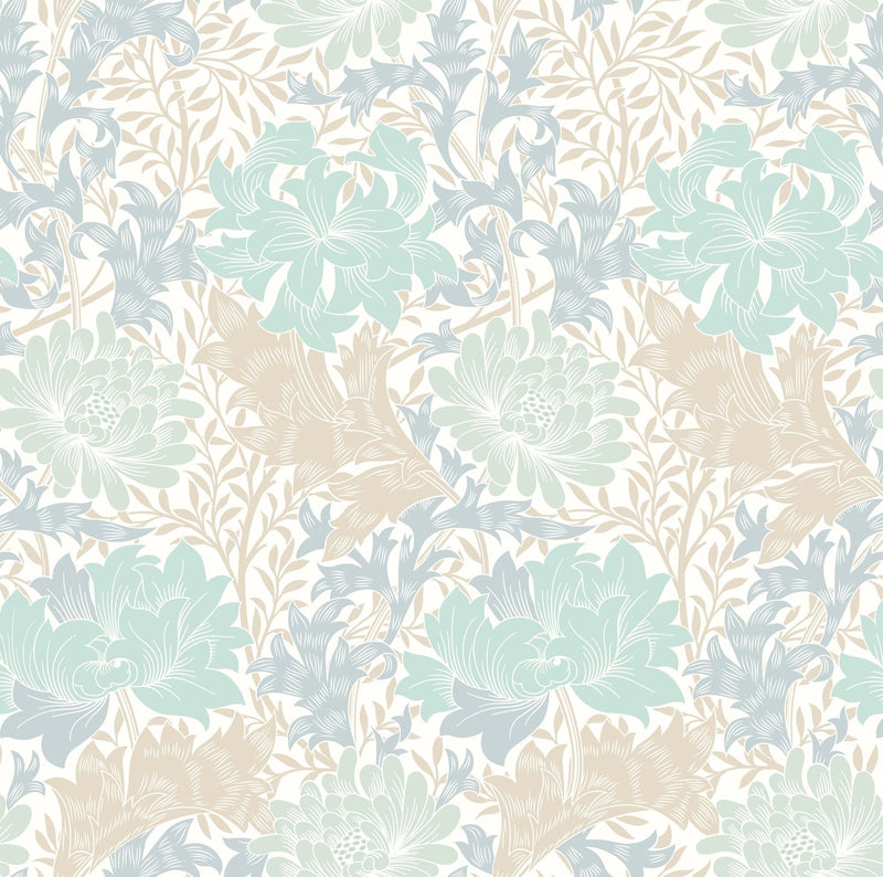 HWA1119W Chrysanthemum Duck Egg Blue Wallpaper by Hoopla Walls