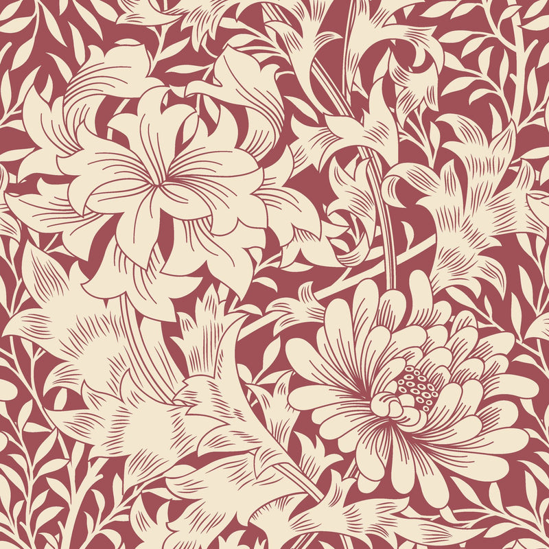 HWA1122W Chrysanthemum Ruby Red Wallpaper by Hoopla Walls