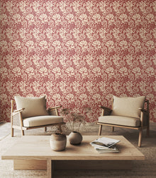 HWA1122W Chrysanthemum Ruby Red Wallpaper by Hoopla Walls