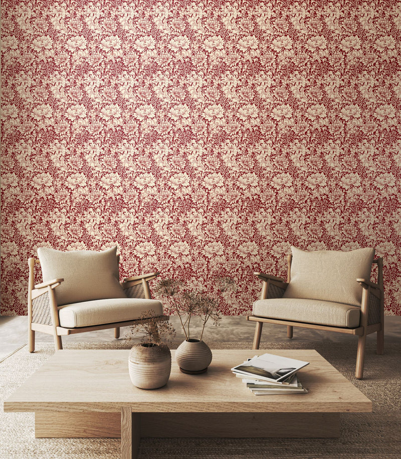 HWA1122W Chrysanthemum Ruby Red Wallpaper by Hoopla Walls