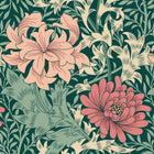 HWA1123W Chrysanthemum Green & Pink Wallpaper by Hoopla Walls