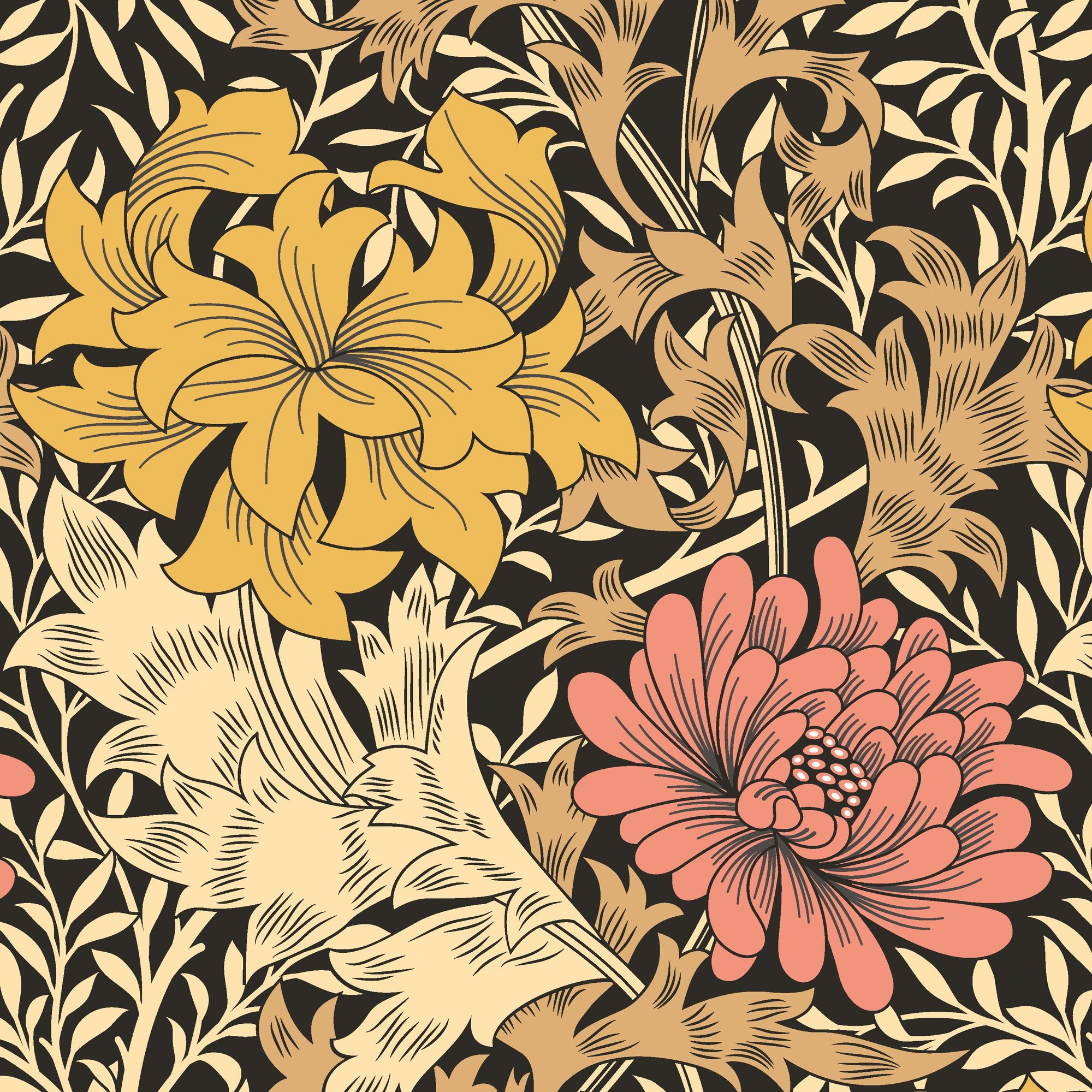HWA1124W Chrysanthemum Ginger Wallpaper by Hoopla Walls