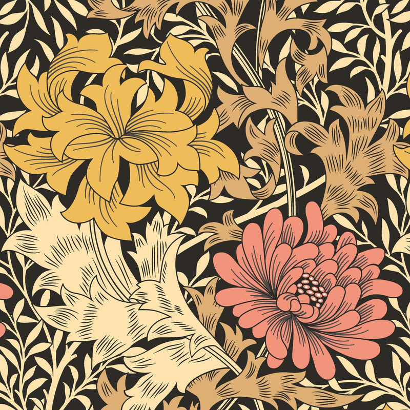 HWA1124W Chrysanthemum Ginger Wallpaper by Hoopla Walls