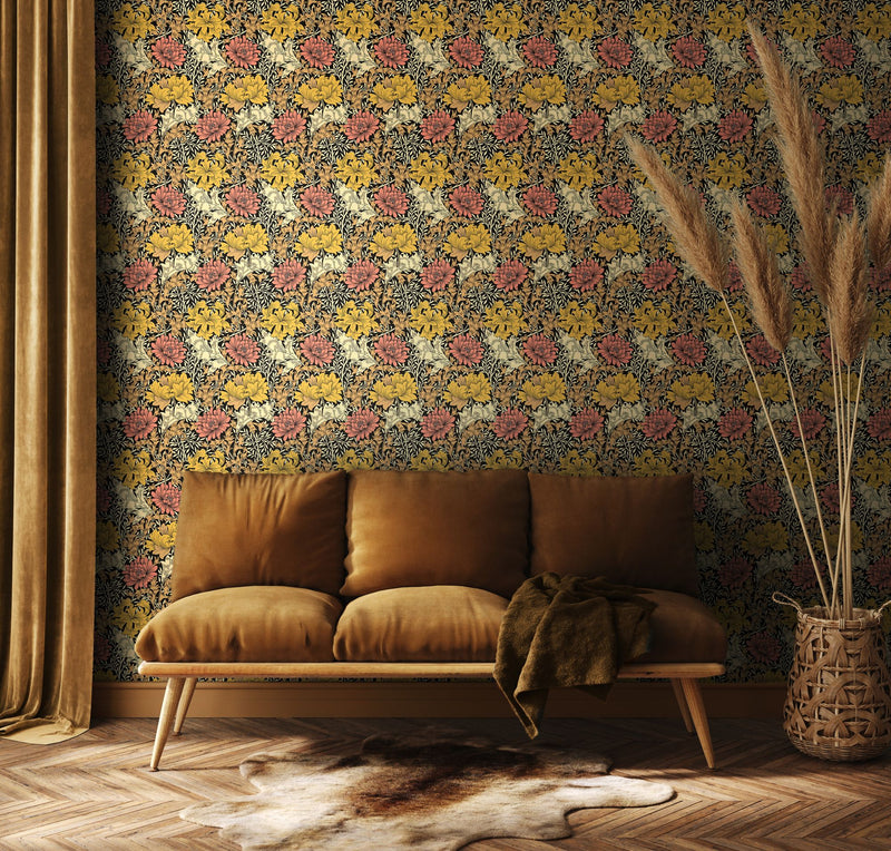 HWA1124W Chrysanthemum Ginger Wallpaper by Hoopla Walls