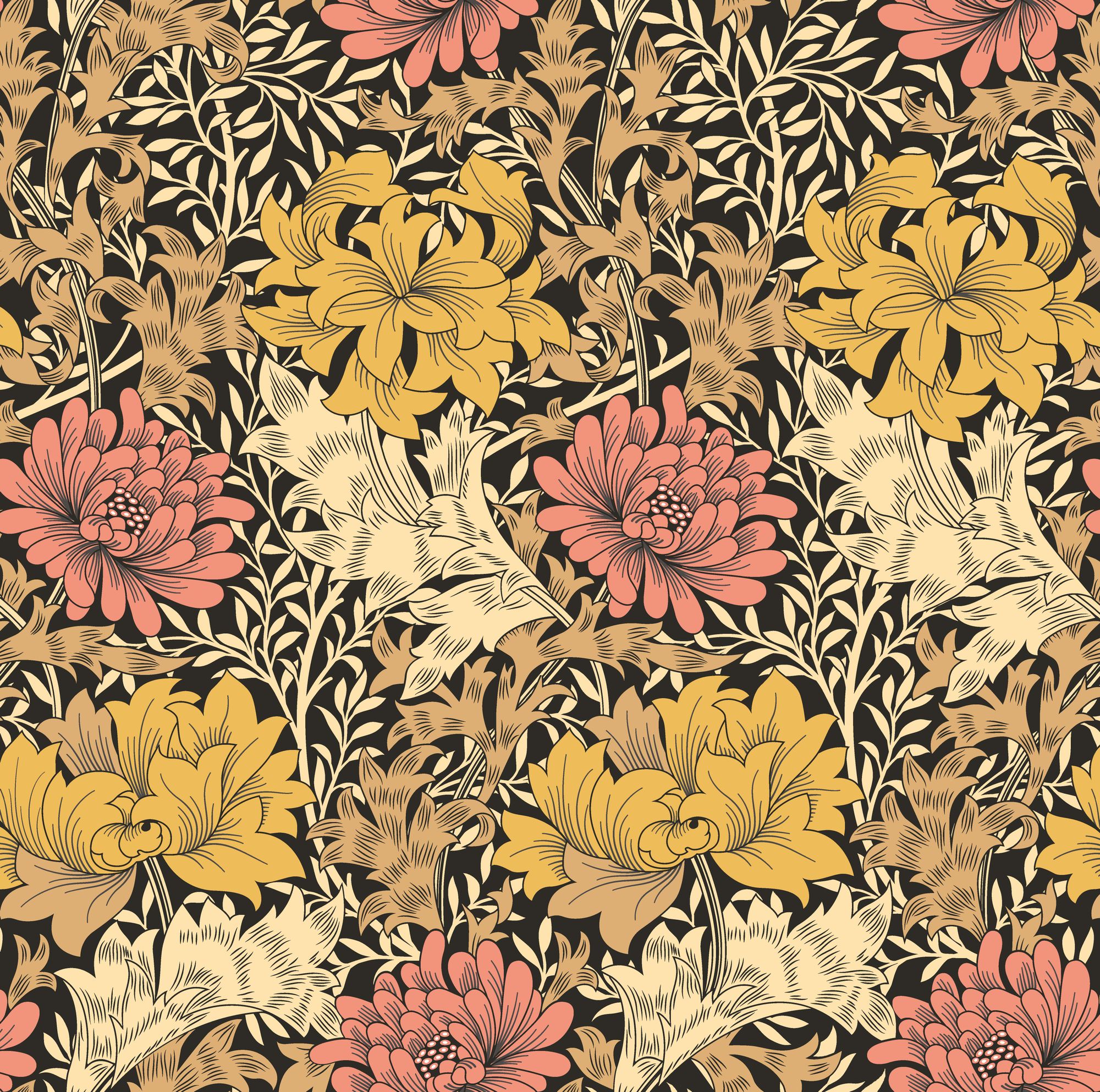 HWA1124W Chrysanthemum Ginger Wallpaper by Hoopla Walls
