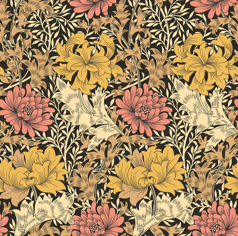 HWA1124W Chrysanthemum Ginger Wallpaper by Hoopla Walls