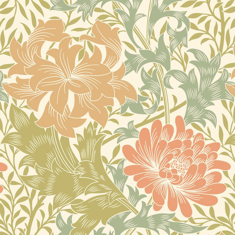 HWA1125W Chrysanthemum Sage & Amber Wallpaper by Hoopla Walls