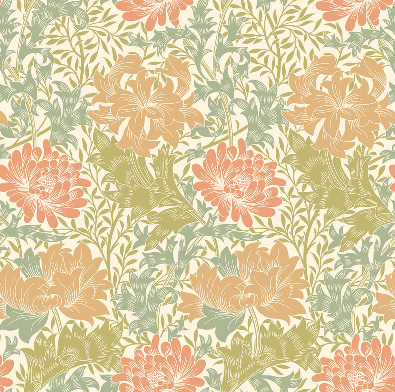 HWA1125W Chrysanthemum Sage & Amber Wallpaper by Hoopla Walls