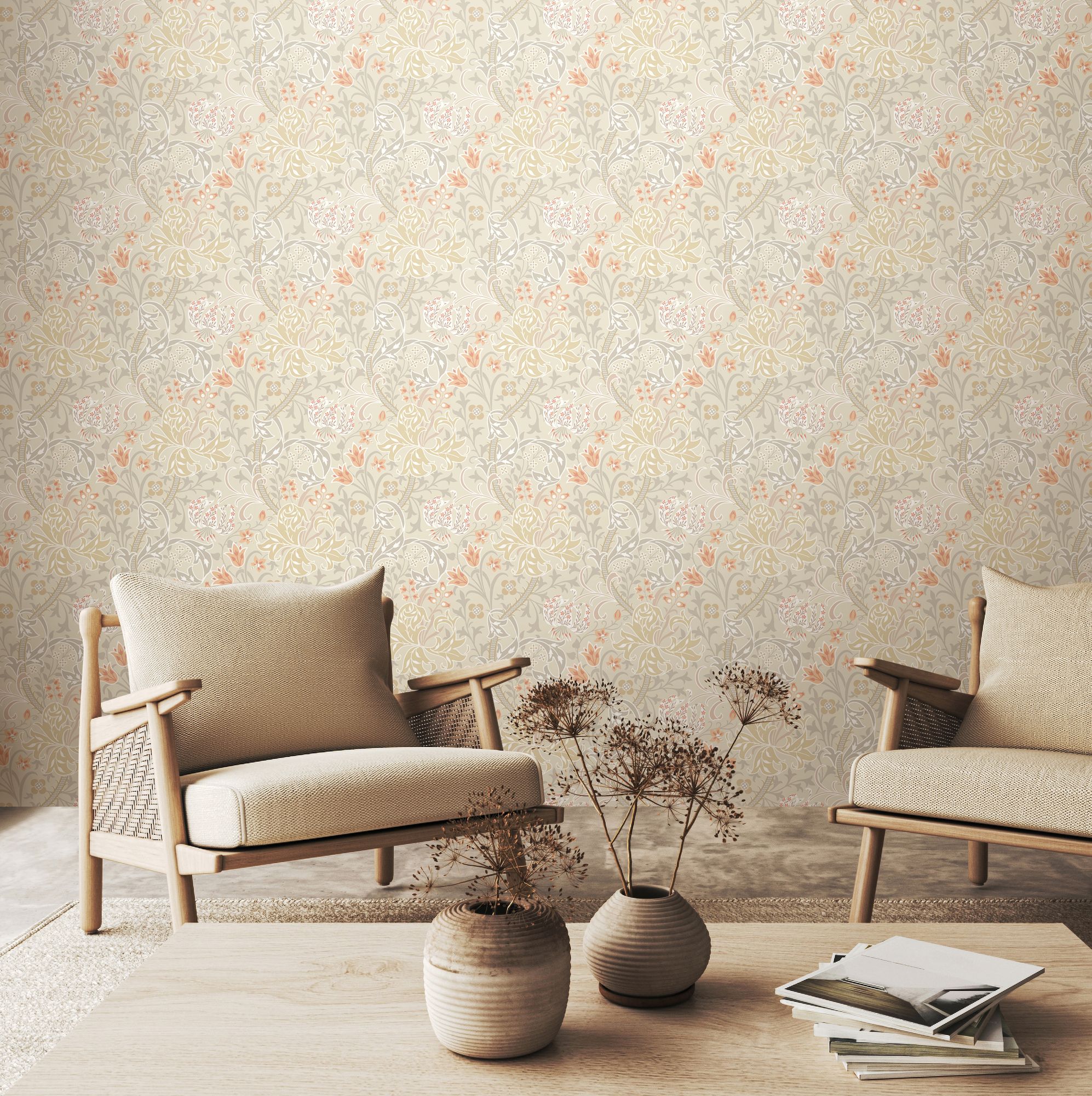 HWA1126W Lily Ogee Natural Stone Wallpaper by Hoopla Walls